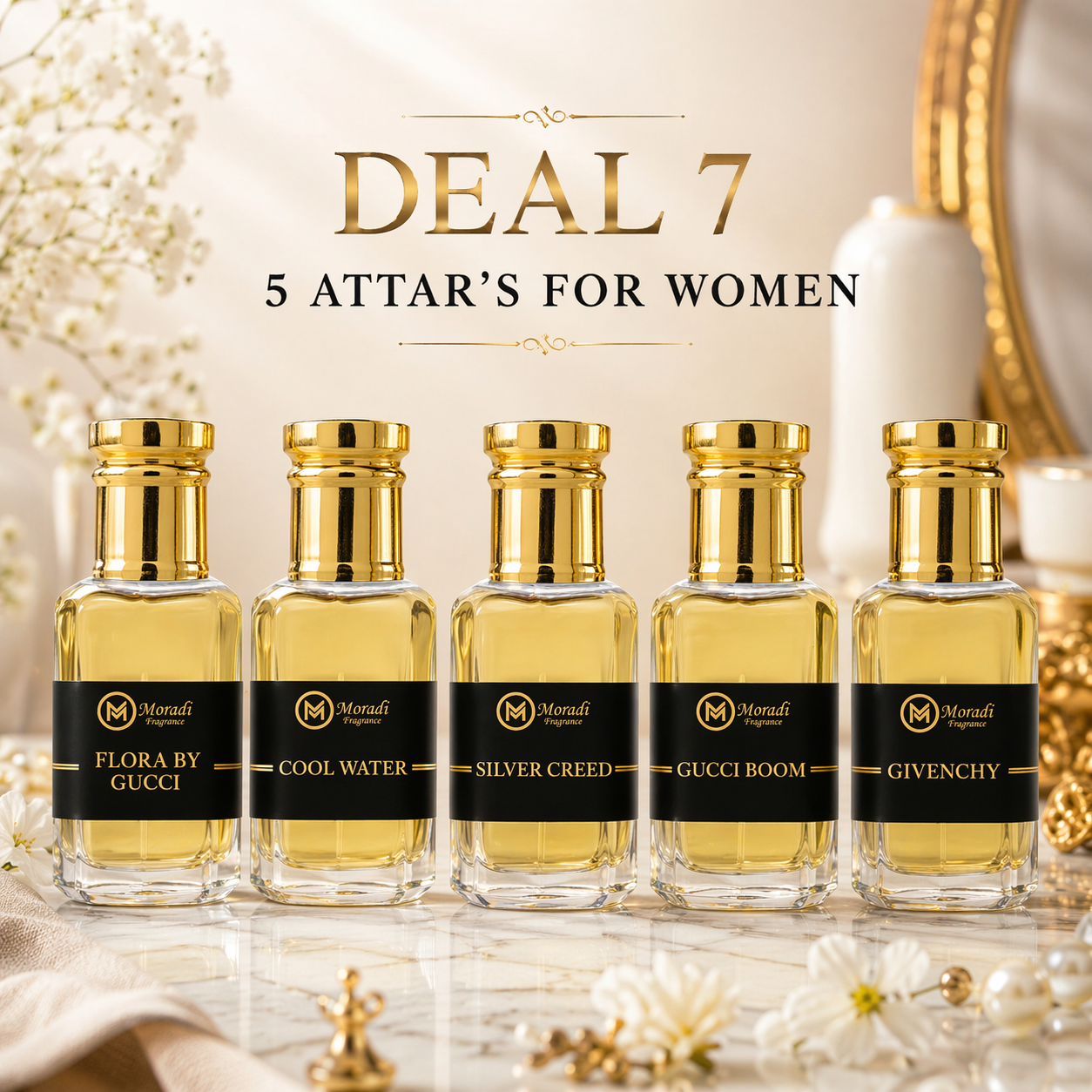 Moradi 5 Attar Gift Set for Women with floral fragrances